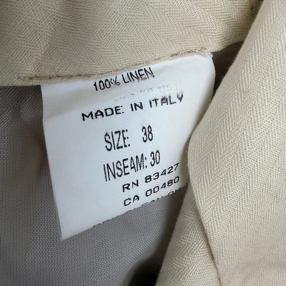 Allen Solly Platinum Mens 38x30 Tan 100% Linen Pleated Cuffed Pants